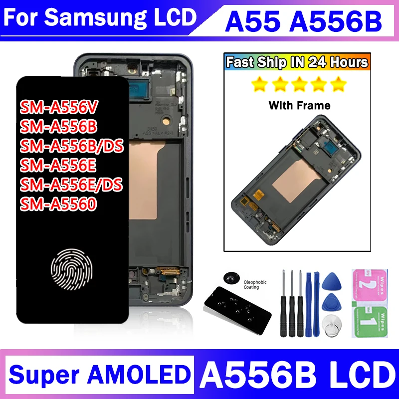 Super AMOLED A556 Display with Frame for Samsung A55 5G A556B A556E A5560 Lcd Display Digital Touch Screen Digitizer Assembly