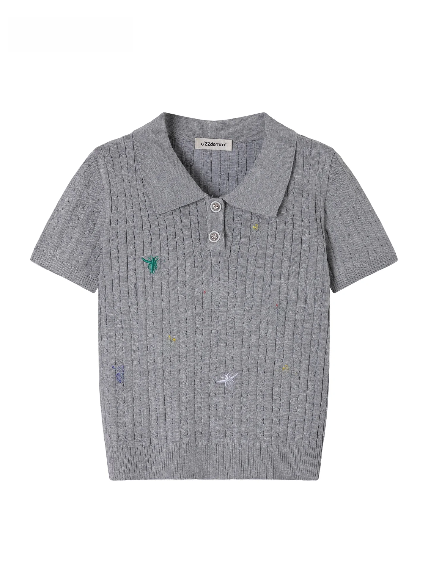 

JZZDEMM Women's ort Sve Knitted Top Embroidered Collar Slim Fit Versatile Casual Faion Soft Viscose Nylon Blend Spring