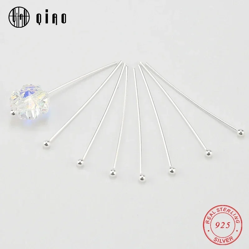 Alfileres de cabeza de bola de Plata de Ley 925, 25mm, accesorios de joyería Diy, conector de cuentas para hacer pendientes, alfileres de cabeza para hacer joyería, 10 unidades por paquete