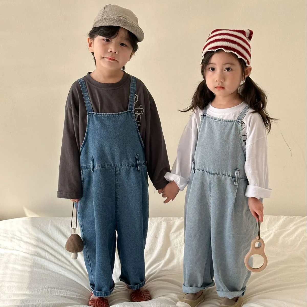 2024 Spring Autumn Children Denim Overalls Retro Girl Jeans Boy Baby Casual Suspenders Jumpsuit Kid Cotton Pants Toddler Trouser