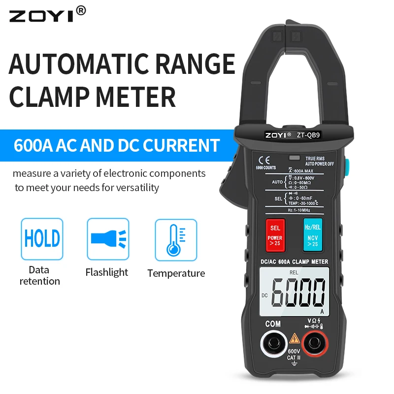 Imagem -05 - Zoyi-dc ac Digital Clamp Meter Alicate Inteligente Amperímetro Atual Auto Rang Capacitor Tester de Tensão Ncv T-rms Zt-qb9