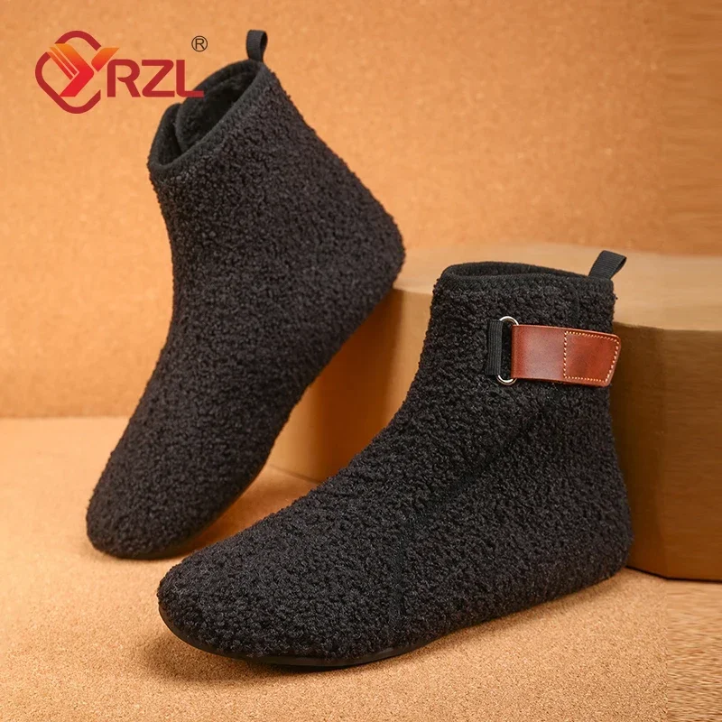 YRZL Winter Cotton Shoes Men Ankle Boots Warm Slip on Lightweight Slippers Men Plush Indoor Cotton Loafers Men Winter Warm Shoes