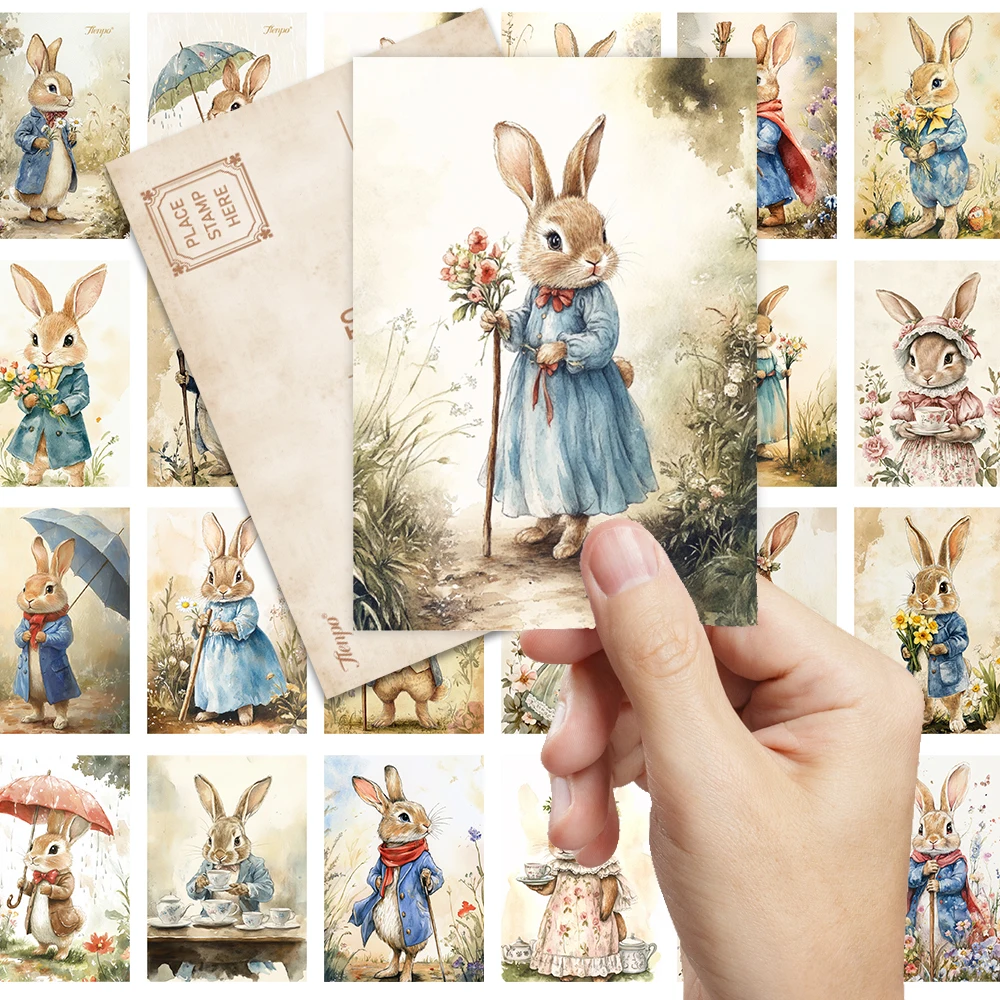 32 Stück Peter Rabbit Vintage Bauernhaus-Postkarten, Feiertags-Grußkarten, Wohnzimmer-Dekoration, Studentengeschenk, dicker Karton, HD-Druck