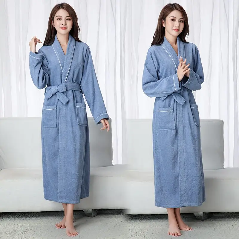 Long Style Warmth Men and Women Night Gown Loose Comfort Ventilate Groggery Loungewear Fashion 100% Cotton All-season Bathrobe