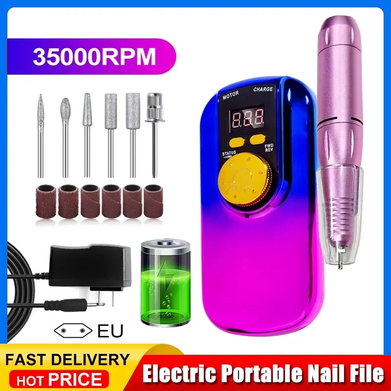 

35000RPM Portable Electric Nail Drill Machine With LCD Display Rechargeable for Acrylic Gel Manicure Professional Tools