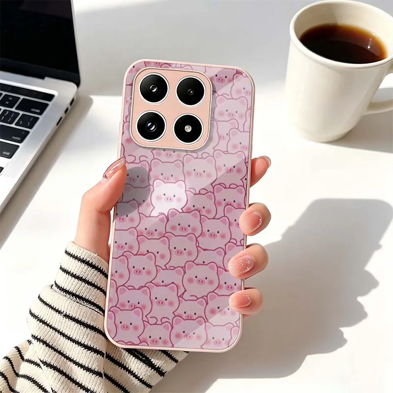 Cartoon Pink Pig Cover For Xiaomi Mi 17 15 14T 14 13T 13 12 11i 11X 11 10T 10i 10s Pro Max Lite Glass Phone Case view 3