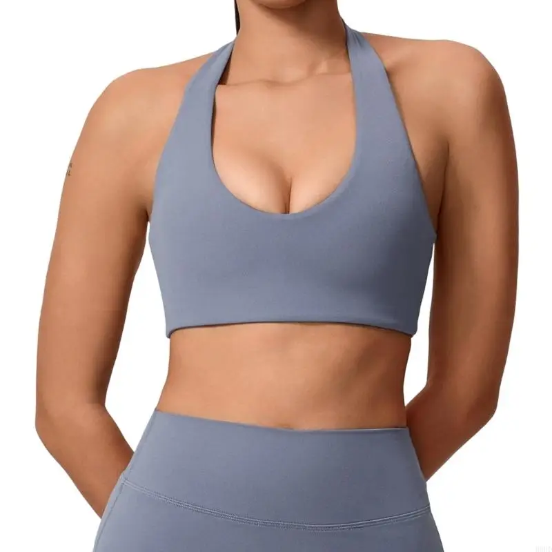 Damen-Trainings-Sport-BH, U-Ausschnitt, Racerback, Twist Tie, X-Rücken, abnehmbare Körbchen, weicher Stoff für Workout, Laufen – Detail 4