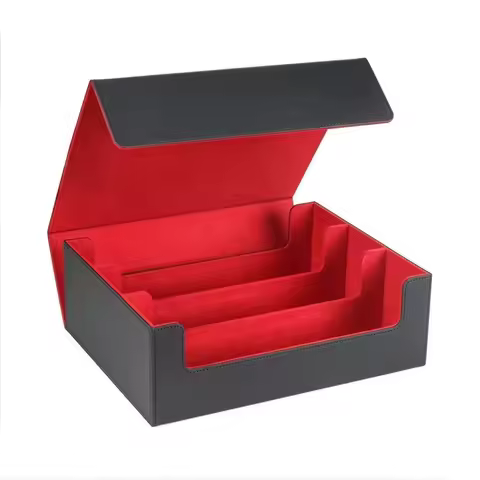 Large Capacity Three Rows of Red Storage Card Box Trading Cards PU Leather Commander Card Deck Case Holder Fits for Cards