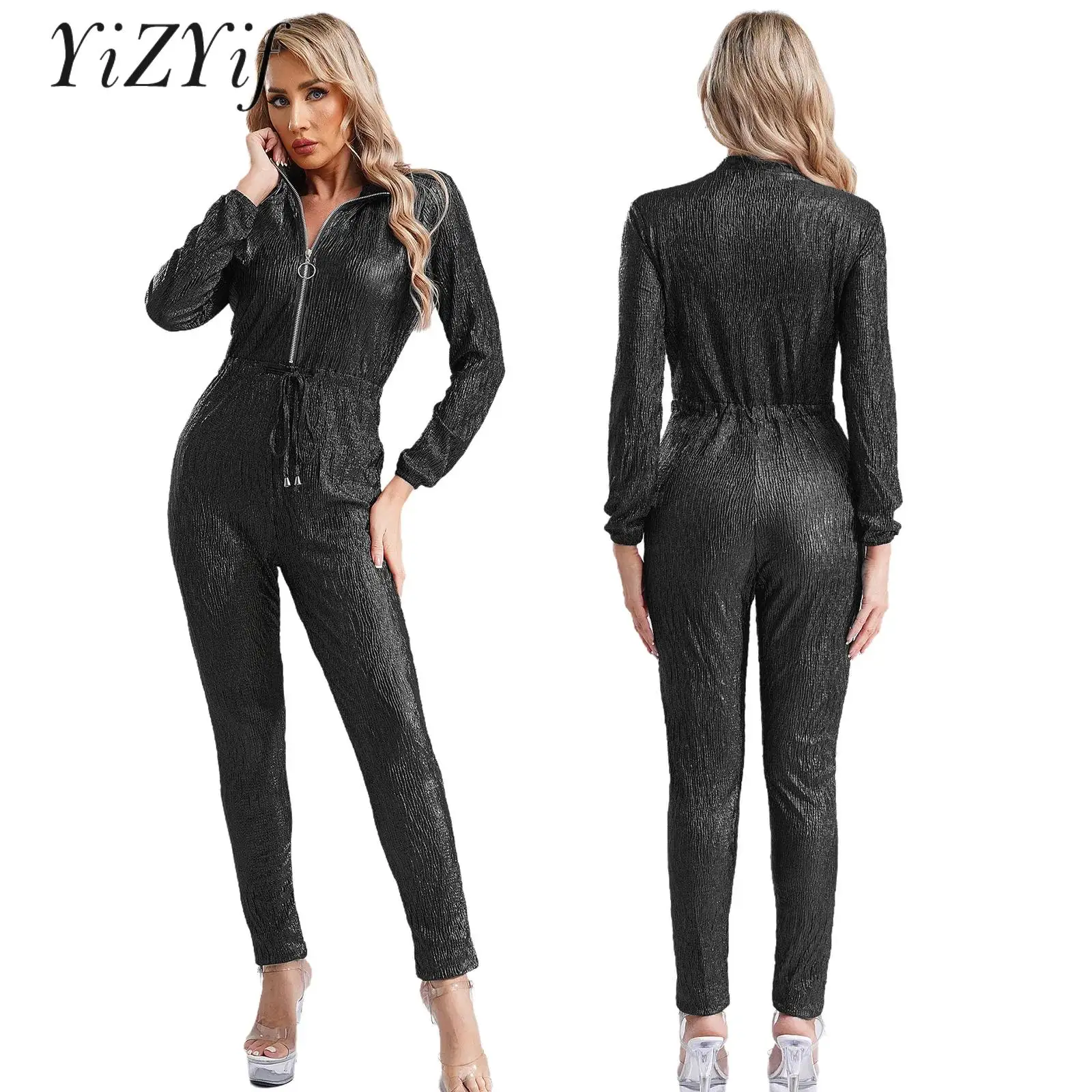 2024 Frauen Stram pler Frühling Herbst weibliche Street Wear Overalls Outfit lässig Reiß verschluss Bodycon Overalls tragen sportliche Workout Spiel anzug