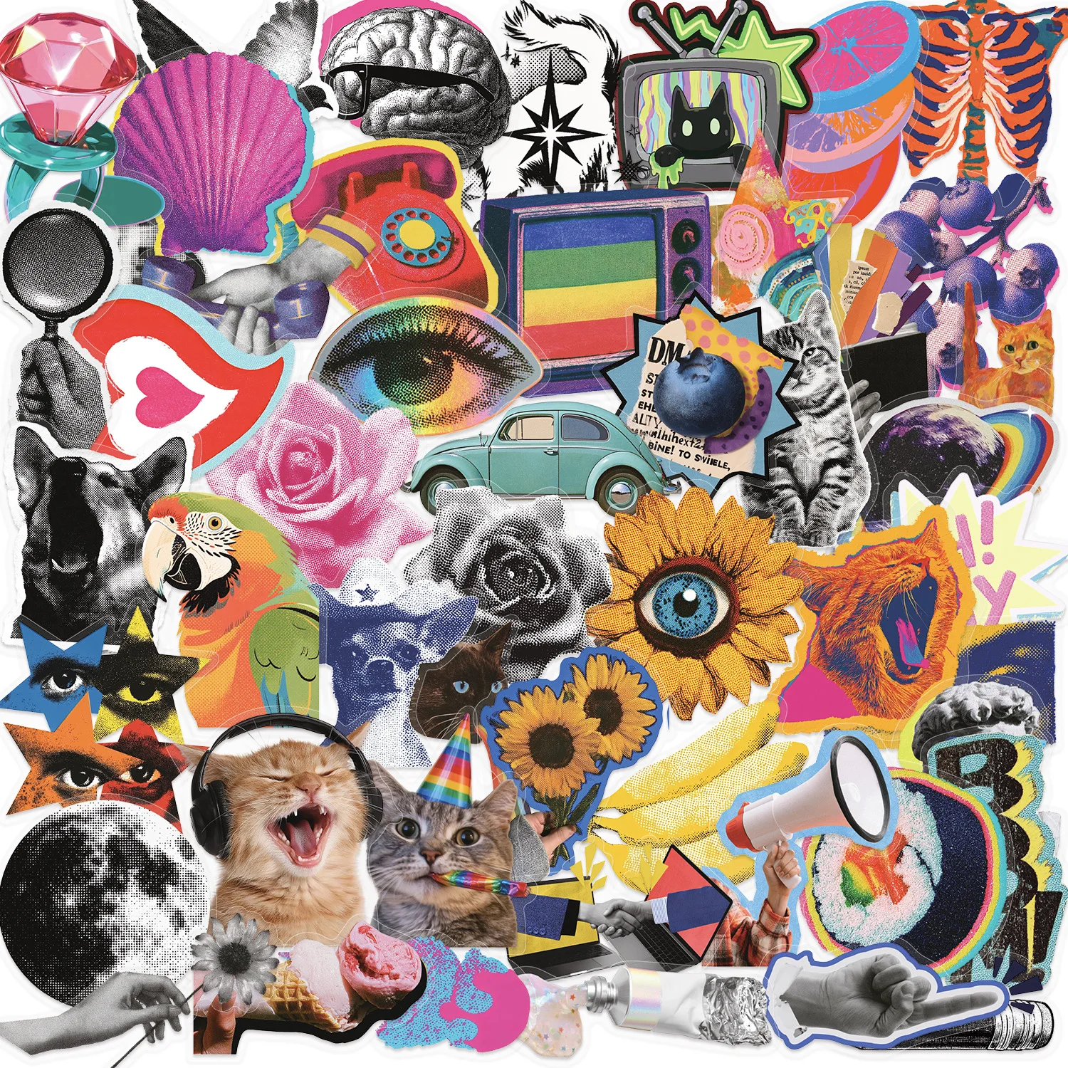 50 PCS Pop Art Abstract Mix Match Stickers Pack PET Transparent Waterproof Decals Decorate Luggage Helmet Bike Pencil Case
