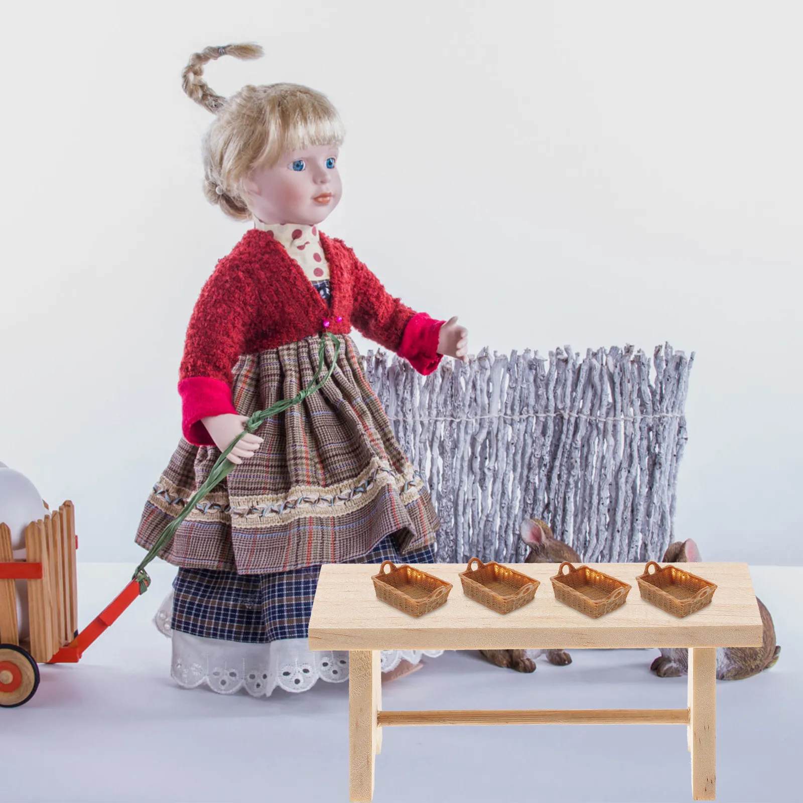 

4Pcs Adorable Miniature Basket Models Resin Crafted for Mini House Decoration DIY Micro Landscape Desktop Decor Kids