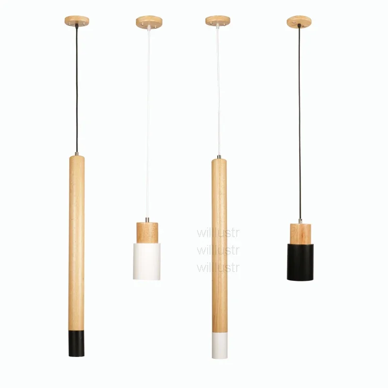 

Wood Plus Metal Cylinder Pendant Lamp Ceiling Chandelier Restaurant Hotel Villa Bar Counter Suspension Hanging Lighting