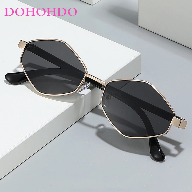 

New Small Metal Polygon Frame Sunglasses For Women Brand Designer Fashion Punk Shades UV400 Eyewear Men's Vintage Sun Glasses