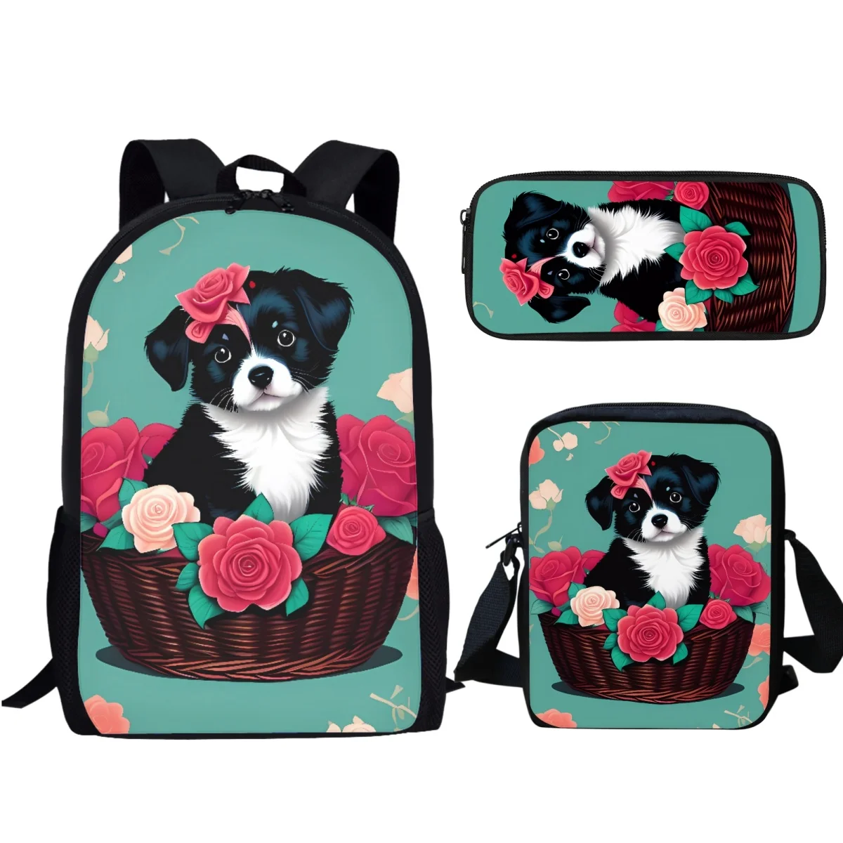 

Cavalier King Charles Spaniel Floral Designer 3Pcs/Set School Bags 2023 Teenager Boys Casual Backpack Shoulder Bag Pencil Case