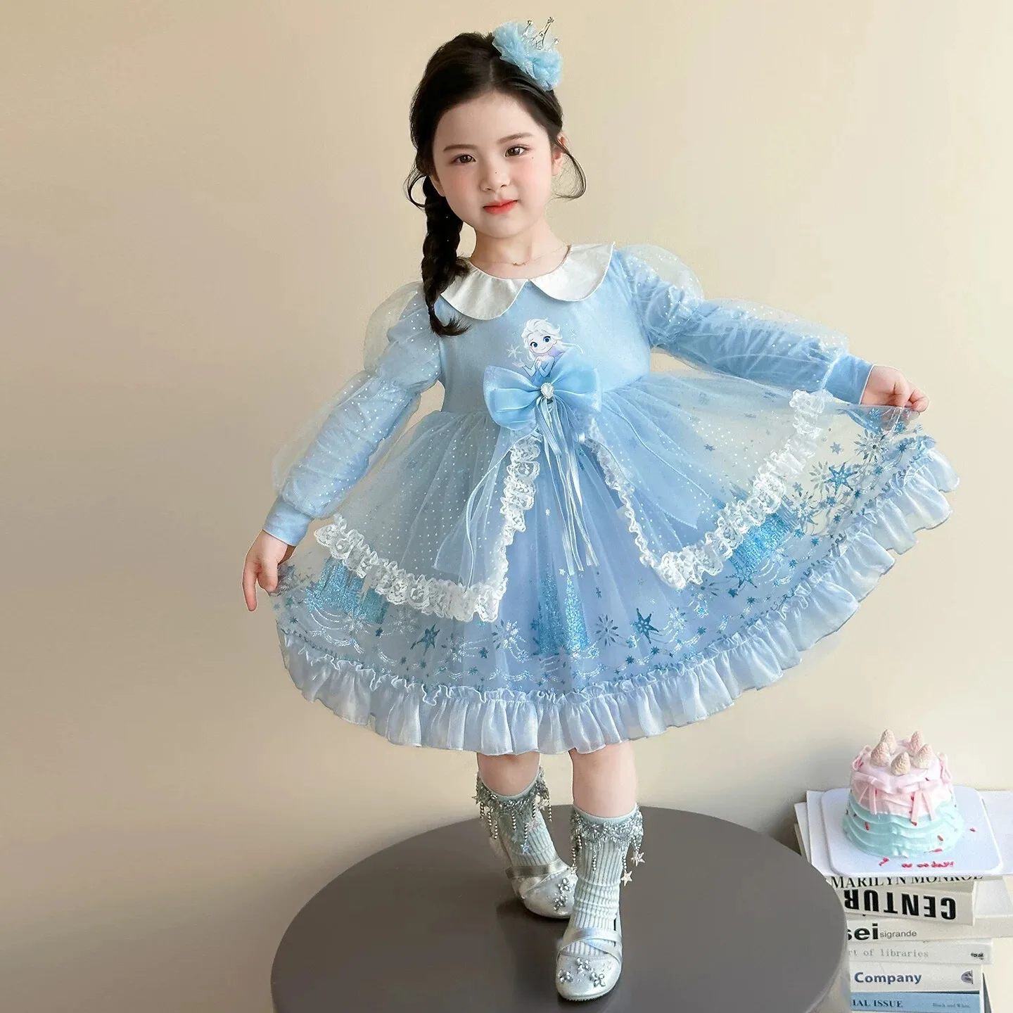 Vestido de Princesa Elsa Loretta para Meninas, Novo Estilo de Primavera, Fantasia de Conto de Fadas com Manga Longa para Fest...