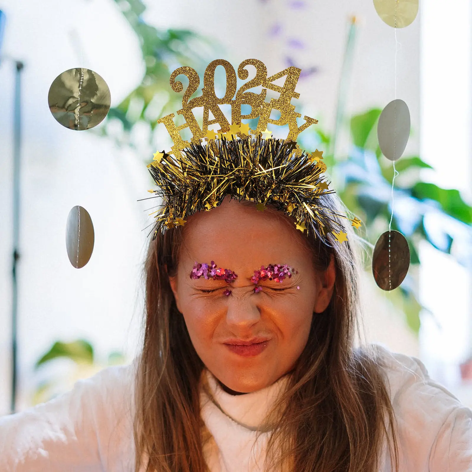 

Новогодняя повязка на голову 2024, блестящие ободки для волос, реквизит для фотосессий, аксессуары для волос, праздничные товары для вечеринок, декор