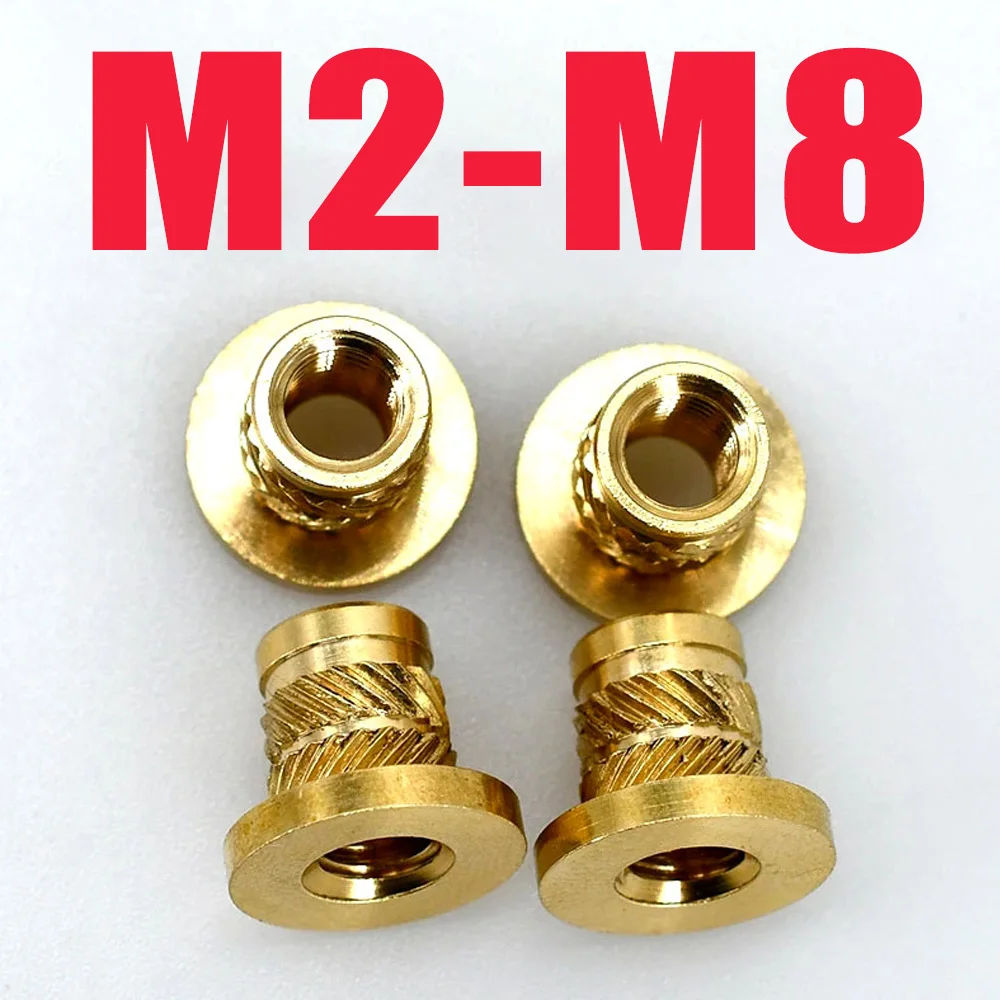 Brass Hot Melt Insert Knurled Flange Copper Nut Thread Heat Molding Injection Embedment T-type Nut M2 M2.5 M3 M3.5 M4 M5 M6 M8