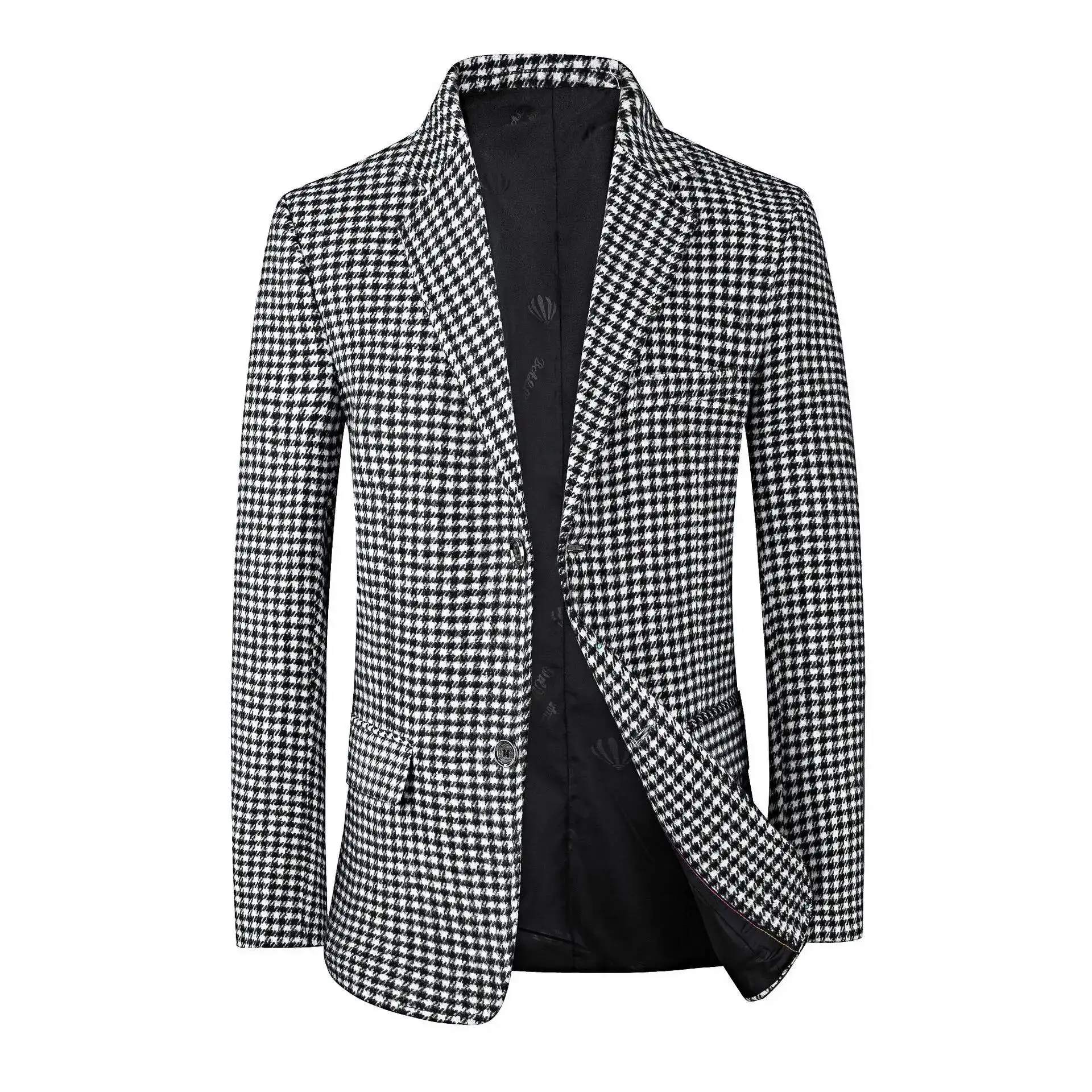 

Casual Plaid Men's Suit Jacket 2026 Spring Autumn Korean Version Slim Fit Youth Outerwear Breathable Polyester Fiber