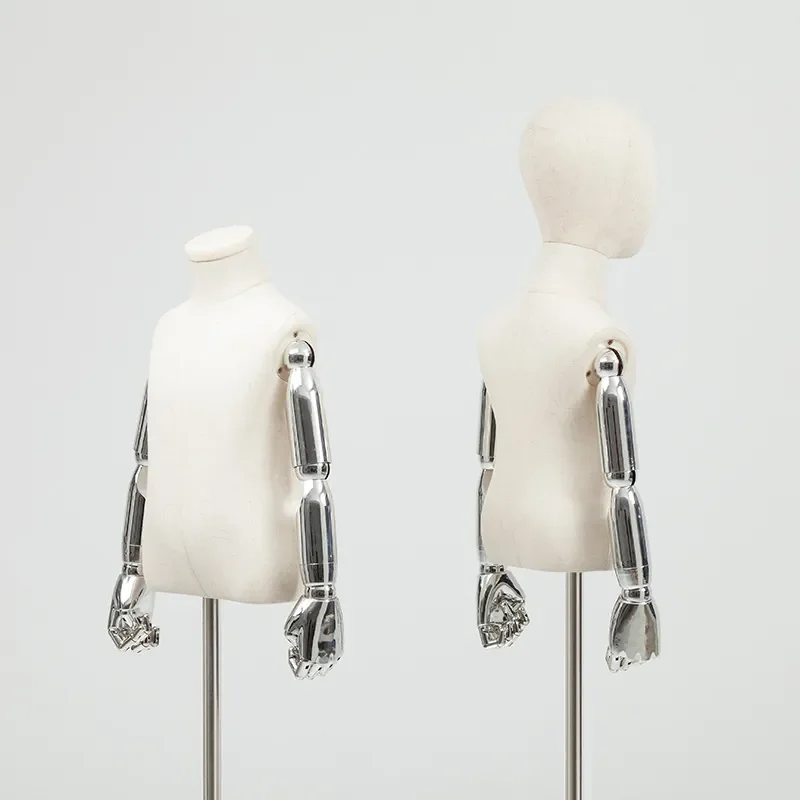 Electroplated Silver Children Mannequin Display Stand for Boys and Girls Dolls High End Kids Clothing Store Model Props
