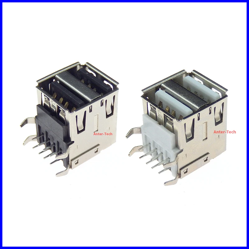 10Pcs Double USB Type A Female Solder Jacks Connector PCB Socket USB-A type 90 Degrees 4pins 180 Degrees 4pins