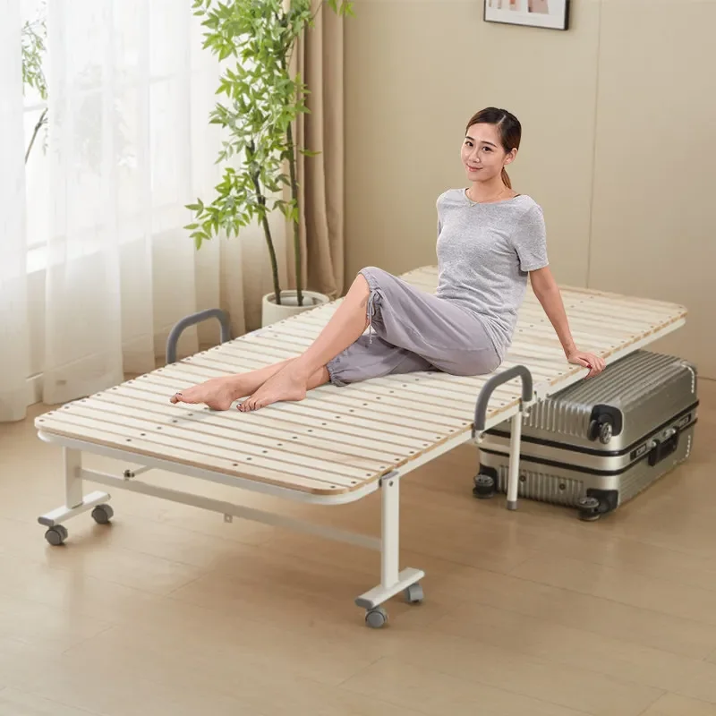 YJQ3 wooden folding bed for office lunch breaks, solid wood simple portable single or double companion hard bed