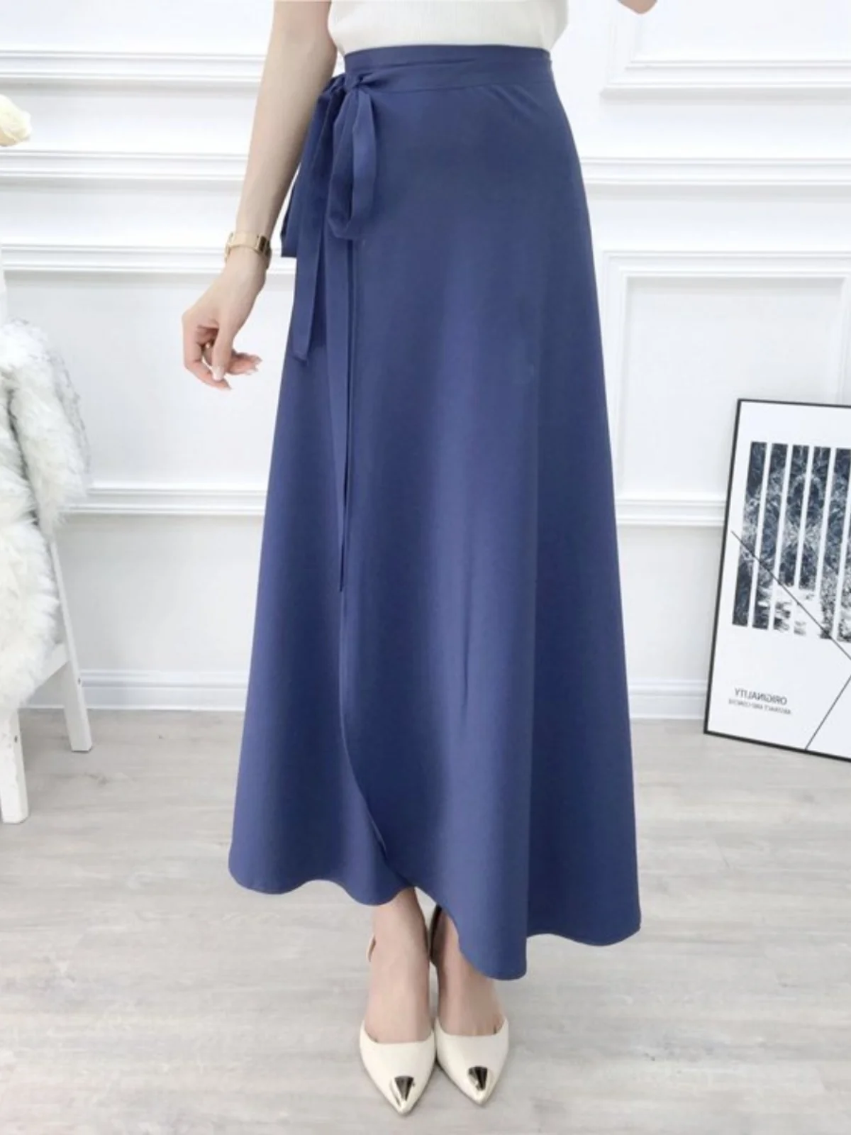 Korean Style High Waist  Halter Neck Summer Beach Wrap Skirt for Women Midi Length A-Line Skirt Asymmetrical Hem