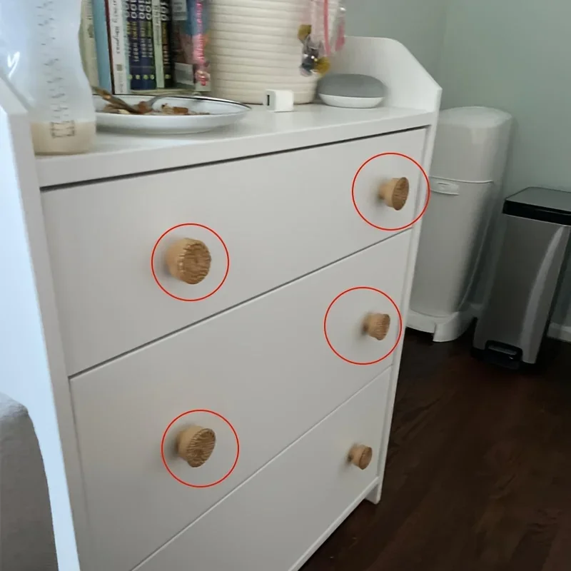 Solid Wood Door Handle Circular Small Rattan Weaving Creative Single Hole Cabinet Wardrobe Shoe Drawer Hardware Minimalist