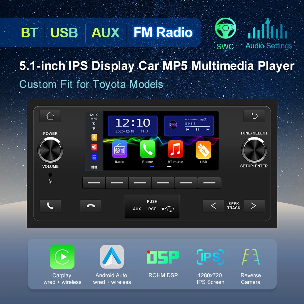 Car Bluetooth Touch Screen Navigation Wireless Carplay Connectivity Upgrade Kit for Toyota Old Infotainment System