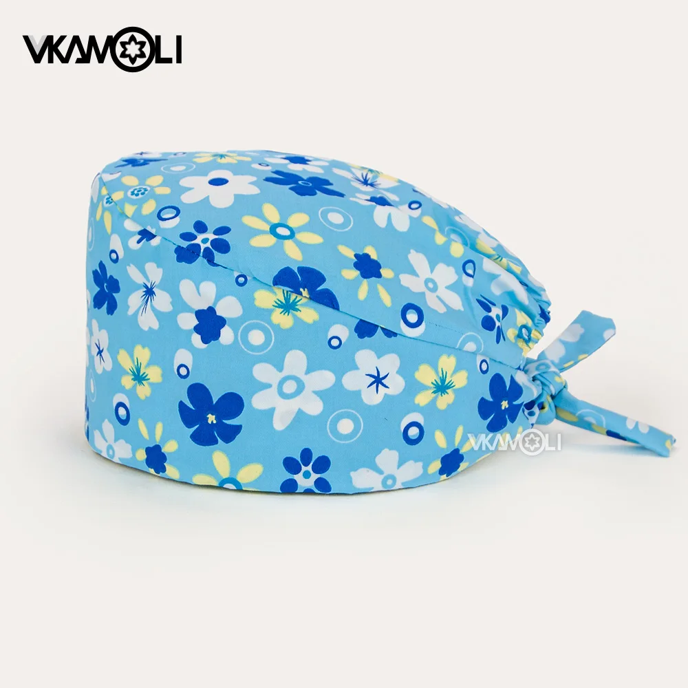 Groothandel 17 Kleur Bloemen Gedrukt Scrub Cap Pet Grooming Werk Schedel Cap 24 Uur Levering Vrouwen Scrubs Hoed Accessoires