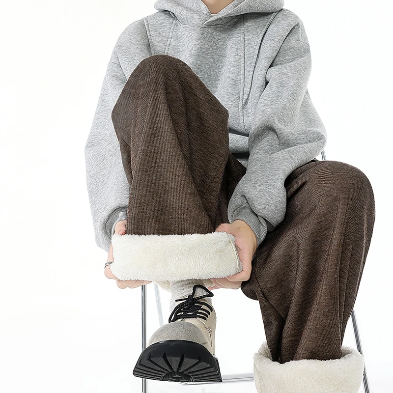 

Men Thick Casual Velvet Pants Winter Mens Fleece Warm Sweatpants Men Loose Oversize Wide Leg Pants Man Thermal Straight Trousers