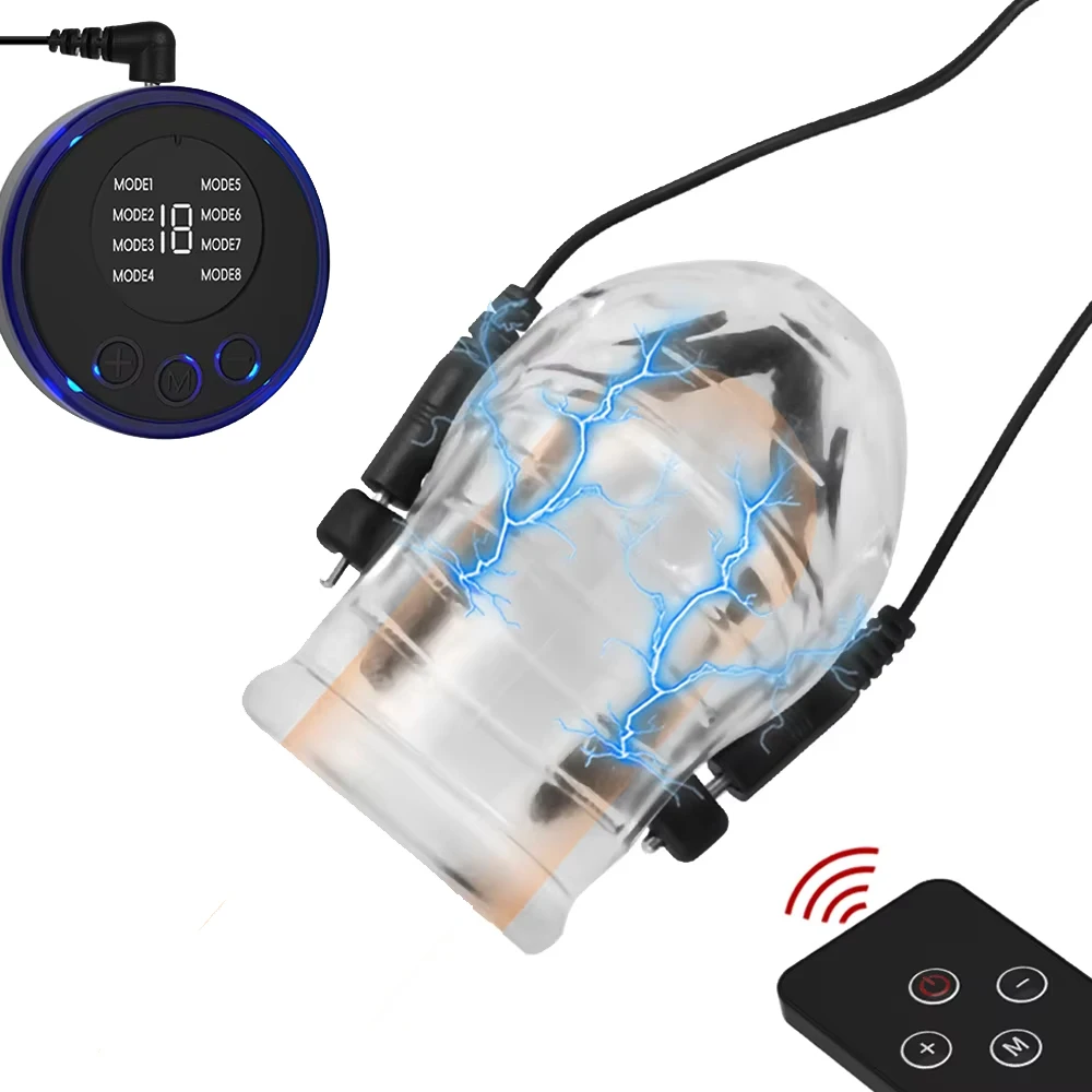 Shock Electric Glans Cap Vibrator With Player Penis Cage Electric Shocking Chastity Device Tens Penis Sleeve Medical Themed Toys