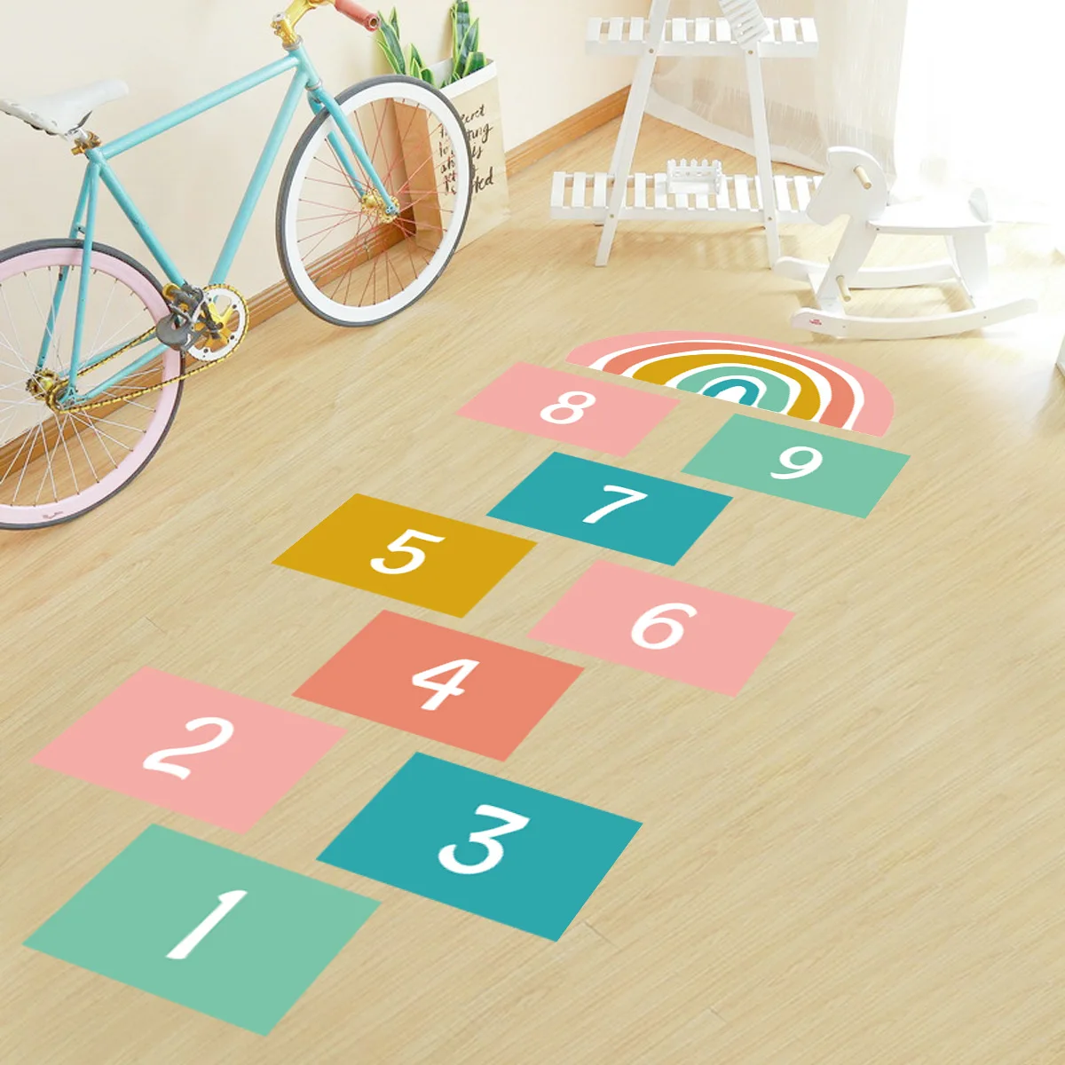 kids room floor decoration 3d number game sticker self adhesive cartoon rainbow wall art decal