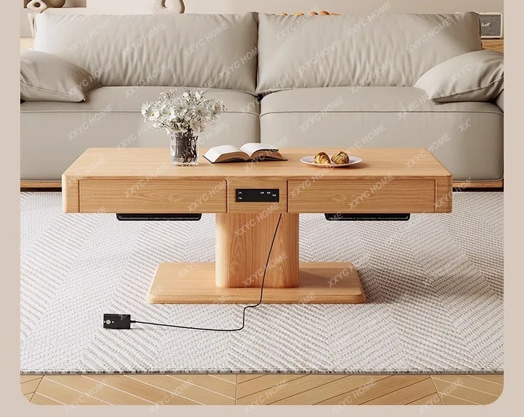 

Log Wind Solid Wood Rock Slab Multi-functional Lifting Dining Table Dual-purpose Living Room Household Apartment Coffee Table
