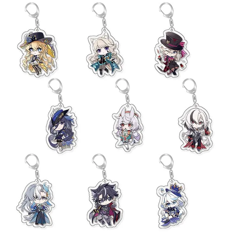 Anime Genshin Impact Keyrings Furina Neuvillette Wriothesley Lynette Lyney Arlecchino Acrylic Keychains Pendants Figure Gifts