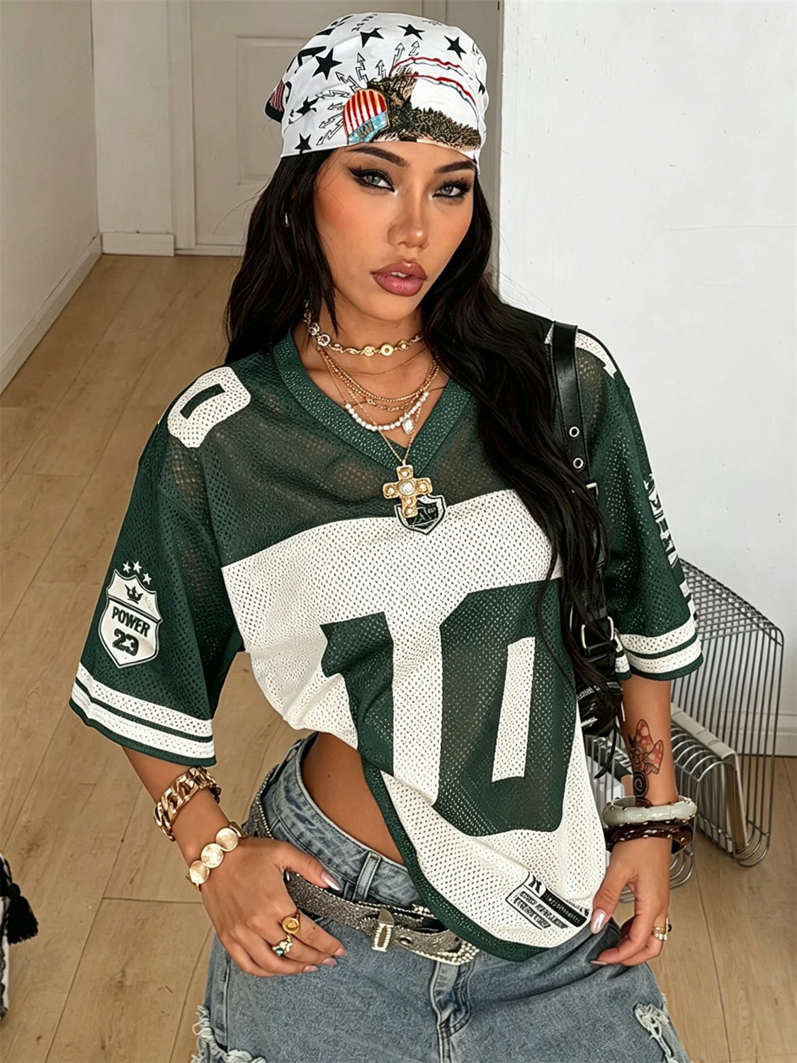 2026 Retro Mesh Jersey Clothes - Oversized Y2K Streetwear for Women, Casual Sporty Top for Summer, Party & Daily Wear