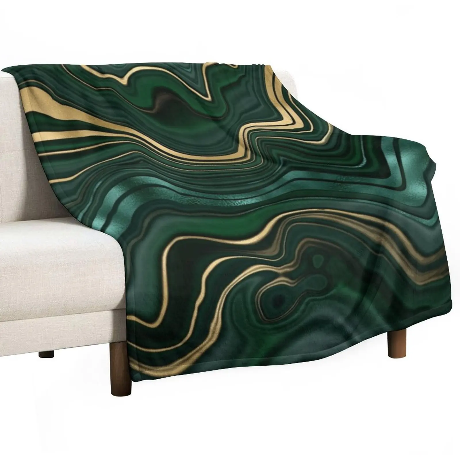 Emerald Green and GoldMalachite Pattern Throw Blanket Single Blanket anime