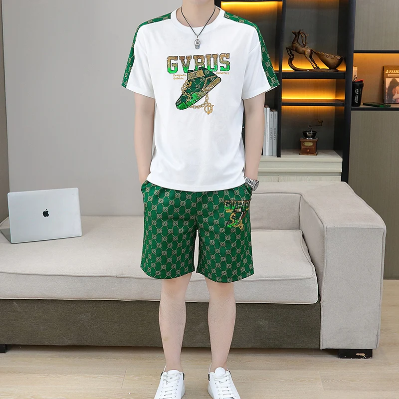 

Men's Summer Casual ort Sve Two-Piece Set Faionable Polyester Fiber T-irt And orts Youth Sle Polyester Fabric