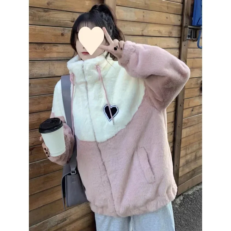 Thickened Fleece Lambswool Hoodie Girls Autumn Winter Cotton Coat Middle High School Students
