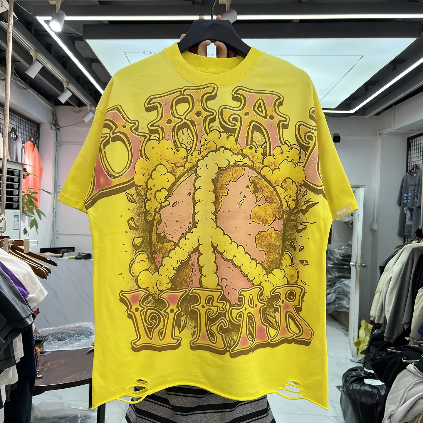 

Vintage American Street Style T-Shirt with Diamond Printing Loose Fit Short Sleeve Summer Fashion Casual Cotton round Neck