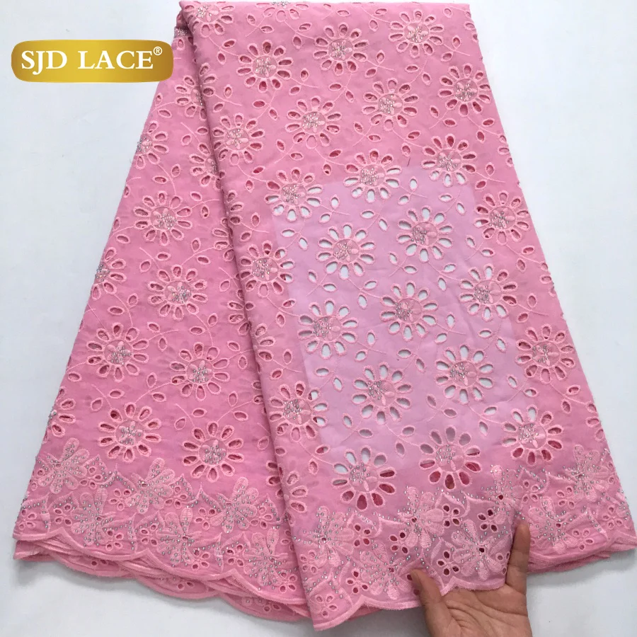 

SJD LACE, австрийская хлопковая кружевная ткань со стразами, 2024, африканская вуаль, нигерийское хлопковое кружево для свадебного шитья, женские платья 4264