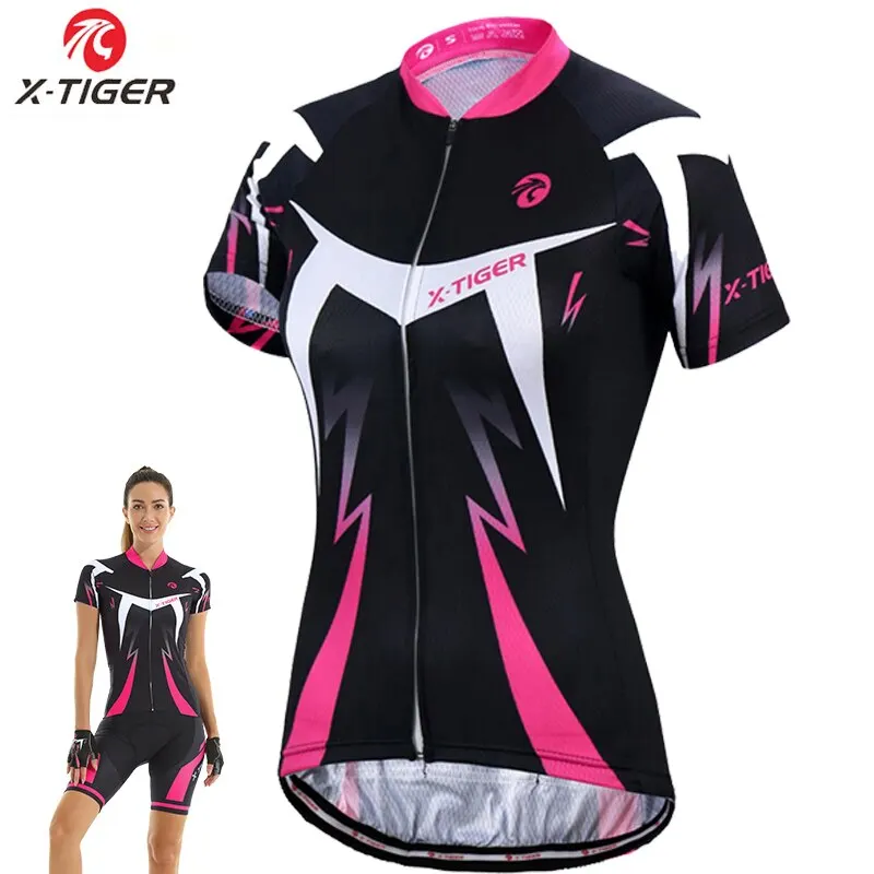 X-TIGER Women\'s Cycling Jersey Summer Anti-UV Cycling Bicycle Clothing Quick-Dry Mountain Female Bike Clothes Short Jersey