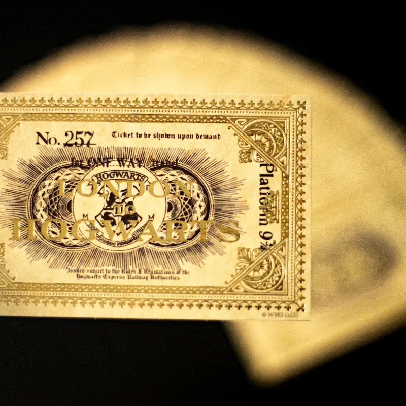 

Harry Potter Hogwarts Express Ticket - Gold Foil Magic Movie Anime Merch, Cosplay Prop Collectible for Fans
