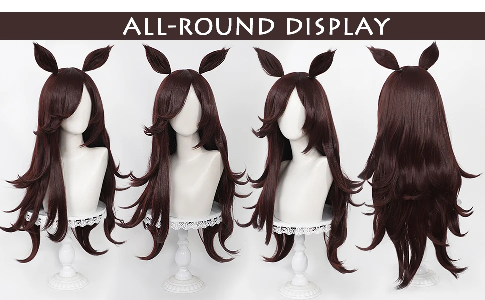 Manhattan Cafe Umamusume Pretty Derby Cosplay, lange, schwarze, glatte, hitzebeständige Kunsthaarperücke, Yugen Rose Yanagi, Midori Sayo Perücke. – Detail 9