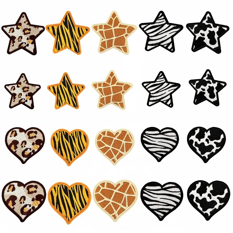 

10PCS/Set Love Heart Five-Pointed Star Leopard Pattern Hat Jackets Shoes DIY Retro Embroidery Patch Iron On Patches Sewing Badge