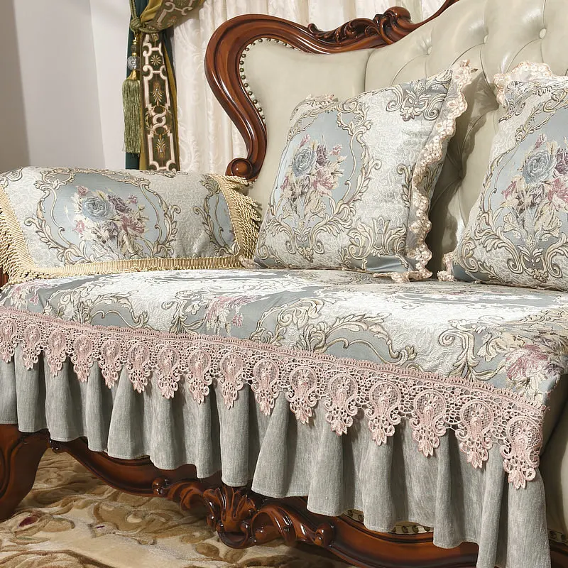 Luxury Jacquard Lace Sofa Cover Set, European, 2/3 Seater, Living Room Slipcover, Couch Protector, Sofa Towel, Anti-Slip