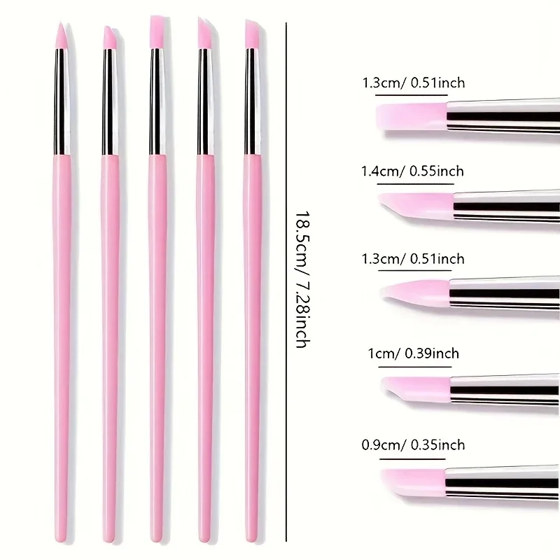 5 pz/set Rosa Del Silicone Unghie Artistiche Pennelli FAI DA TE Intagliare Goffratura Hollow Gel Che Modella Unghie Scultura Penna Disegno Pennelli Strumenti Manicure *