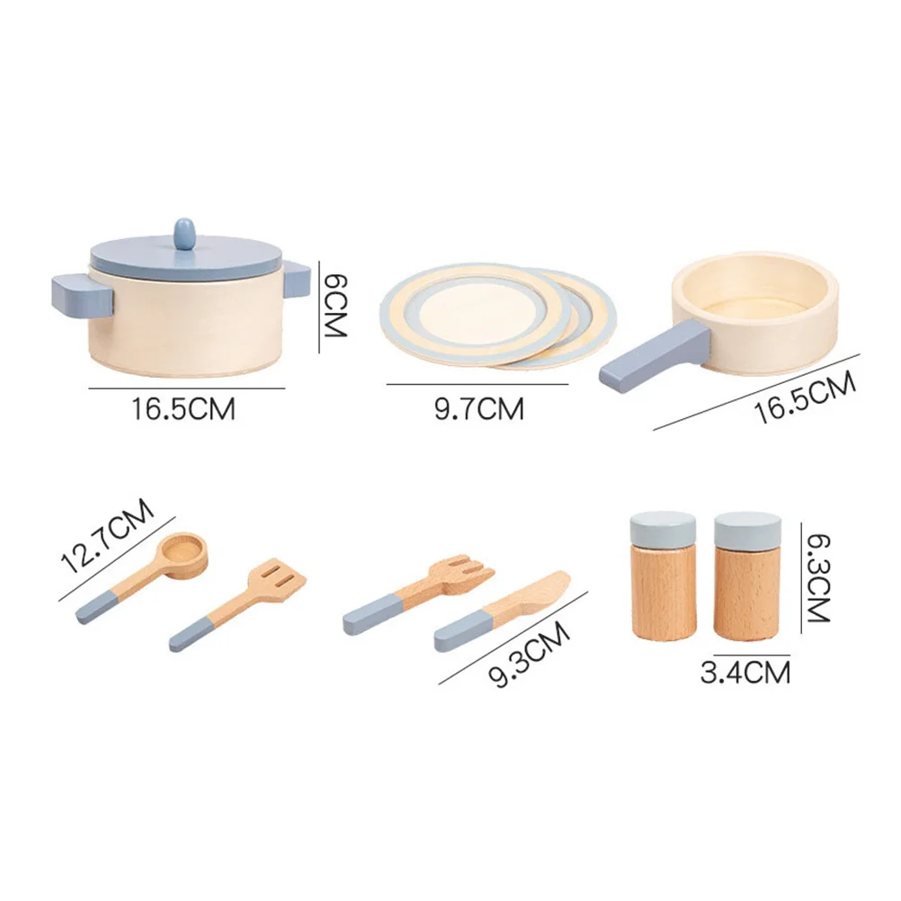 1 Juego de utensilios de cocina para niños, juego de cocina de madera para niños, juego de cocina educativo, portátil, interactivo