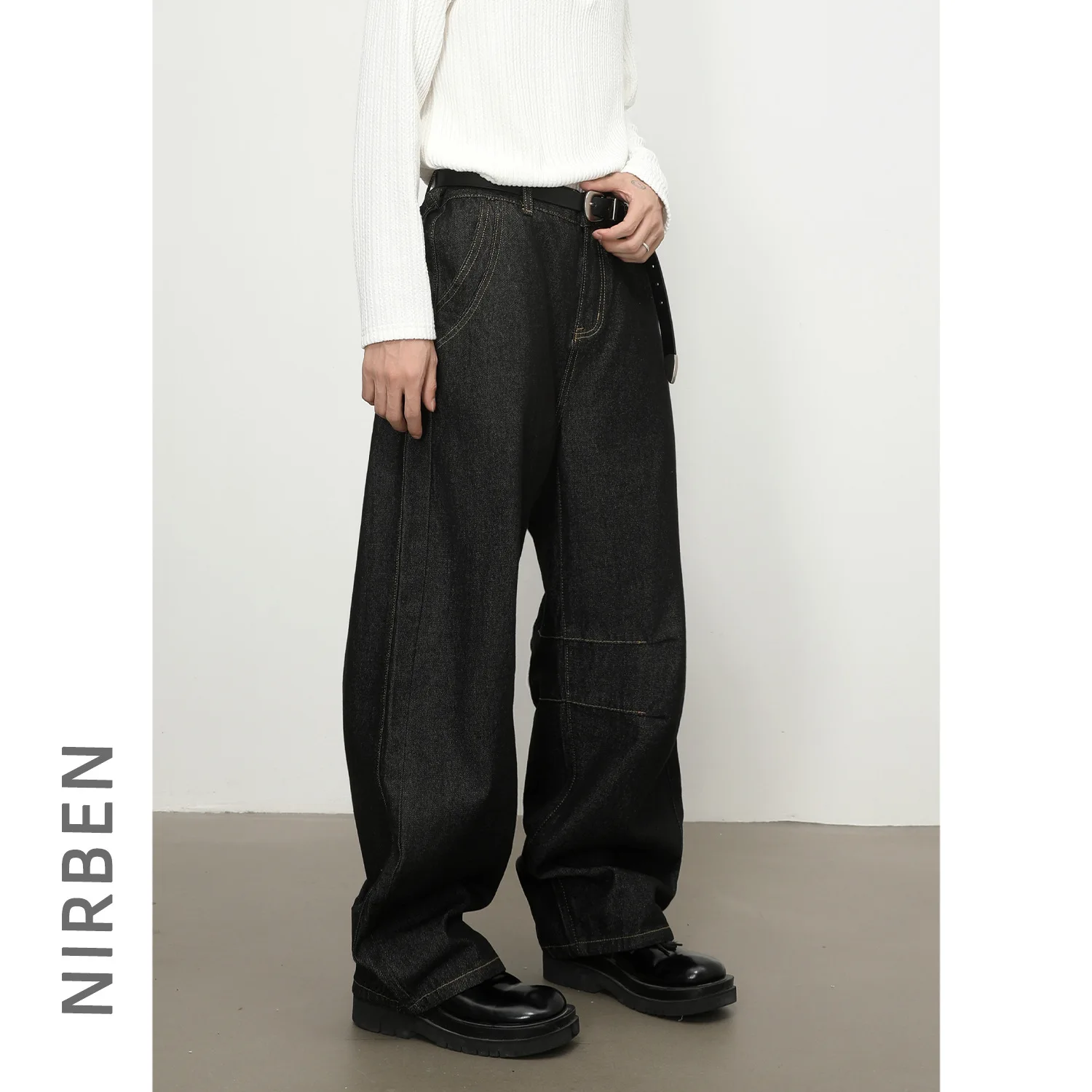 Denim New Primary Color Jeans Men's Splicing Loose Versatile Wide-leg Pants