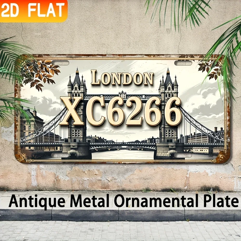 2D Flat - 1pc Vintage London Aluminum Wall Sign - Decorative Plaque with Iconic Landmarks, Industrial Style for Bar, Cafe