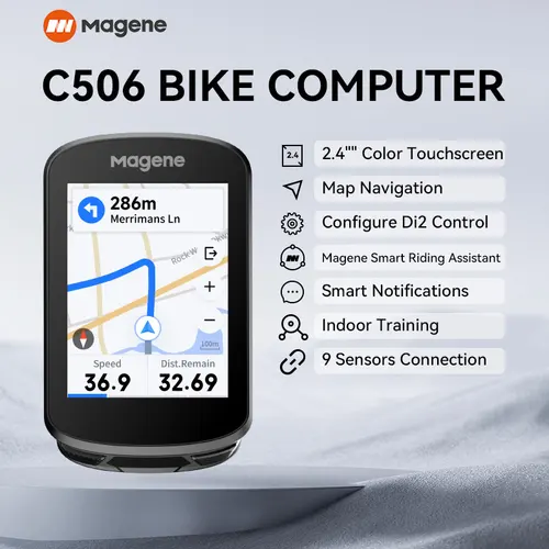 Magene-ordenador con GPS para bicicleta C506, velocímetro con WiFi, pantalla táctil a Color, odómetro para bicicleta de montaña y carretera, aviso de entrenamiento de ciclismo
